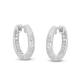 Solid Sterling Silver Diamond Accent Inside Out Huggie Hoops