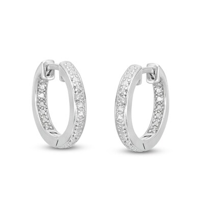 Solid Sterling Silver Diamond Accent Inside Out Huggie Hoops