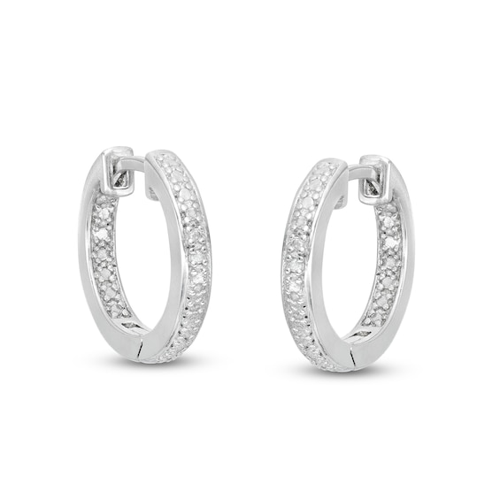 Solid Sterling Silver Diamond Accent Inside Out Huggie Hoops
