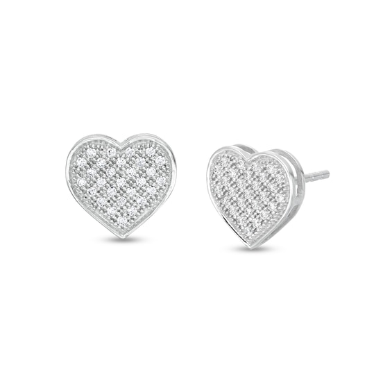 1/6 CT. T.W. Diamond Pavé Heart Stud Earrings in Sterling Silver