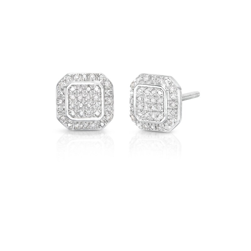 Main Image 1 of 1/8 CT. T.W. Diamond Pavé Octagon Earrings in Sterling Silver