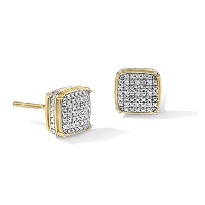 1/20 CT. T.W. Diamond Round Edge Square Stud Earrings in Sterling Silver with 14K Gold