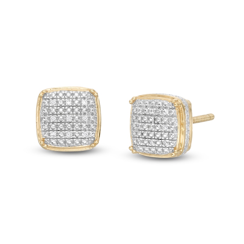 1/20 CT. T.W. Diamond Round Edge Square Stud Earrings in Sterling Silver with 14K Gold