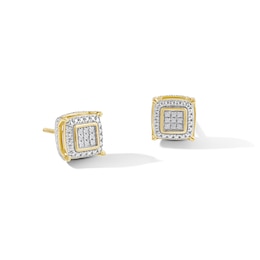14K Gold Plated 1/20 CT. T.W. Multi-Diamond Pavé Frame Square Studs