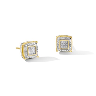 14K Gold Plated 1/20 CT. T.W. Multi-Diamond Pavé Frame Square Studs