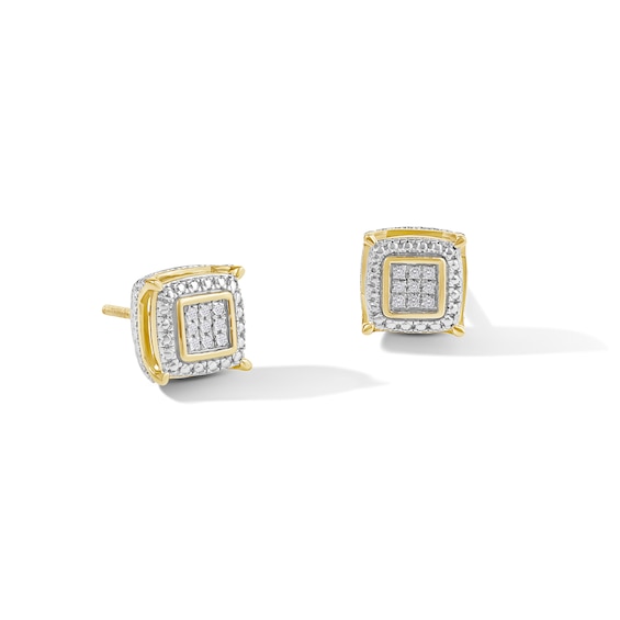 1/20 CT. T.W. Diamond Pavé Square Stud Earrings in Sterling Silver with 14K Gold Plate