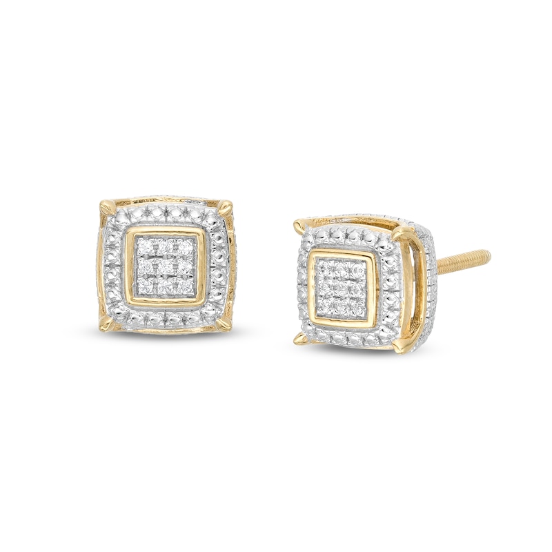 1/20 CT. T.W. Diamond Pavé Square Stud Earrings in Sterling Silver with 14K Gold Plate