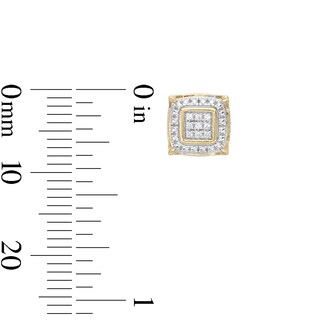 14K Gold Plated 1/20 CT. T.W. Multi-Diamond Pavé Frame Square Studs