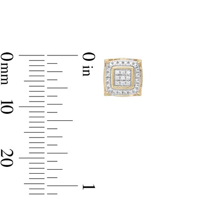 14K Gold Plated 1/20 CT. T.W. Multi-Diamond Pavé Frame Square Studs