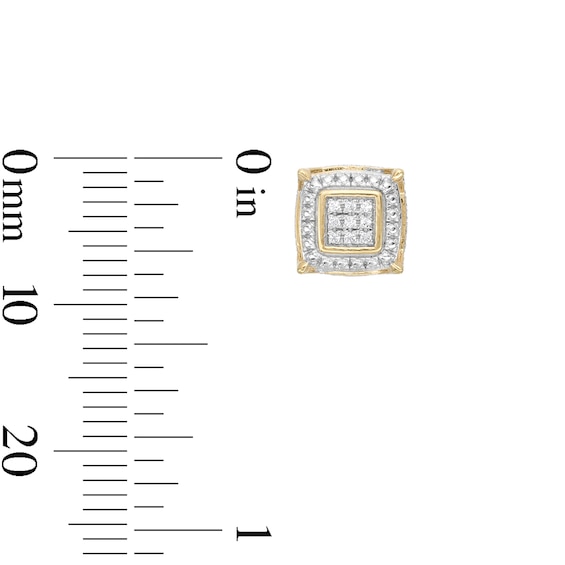 14K Gold Plated 1/20 CT. T.W. Multi-Diamond Pavé Frame Square Studs
