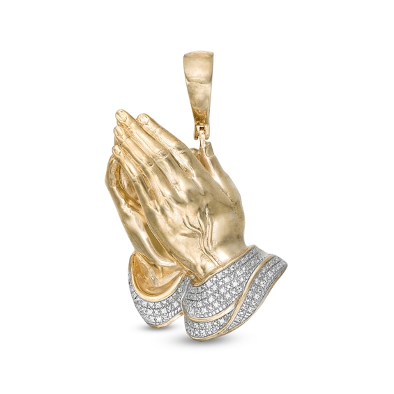 1/10 CT. T.W. Diamond Praying Hands Necklace Charm in Sterling Silver with 14K Gold Plate