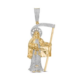 1/10 CT. T.W. Diamond Santa Muerte Necklace Charm in Sterling Silver with 14K Gold Plate