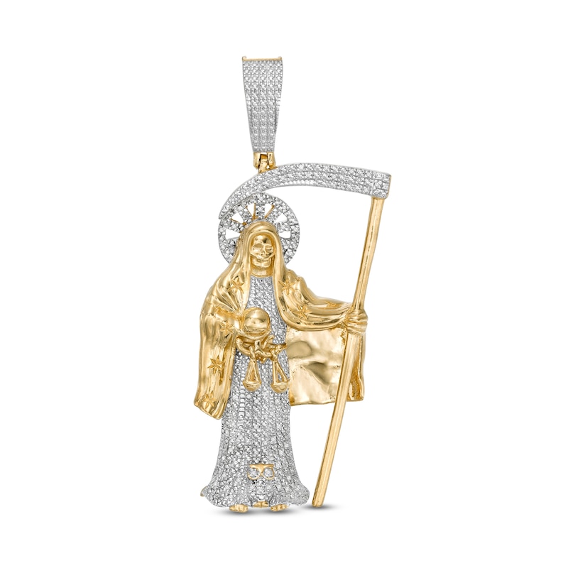 Main Image 1 of 1/10 CT. T.W. Diamond Santa Muerte Necklace Charm in Sterling Silver with 14K Gold Plate