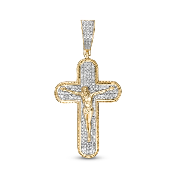 1/20 CT. T.W. Diamond Round Edge Crucifix Necklace Charm in Sterling Silver with 14K Gold Plate