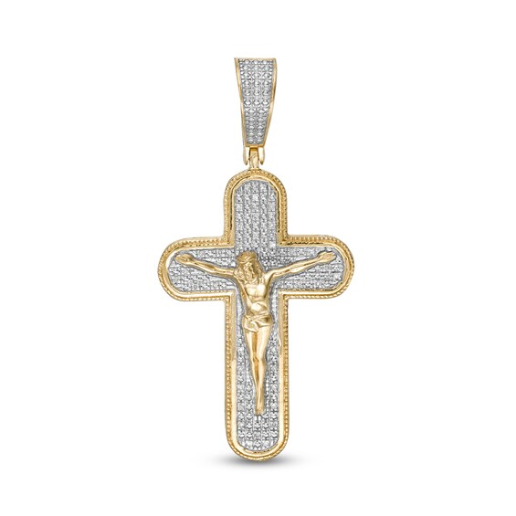 1/20 CT. T.W. Diamond Round Edge Crucifix Necklace Charm in Sterling Silver with 14K Gold Plate