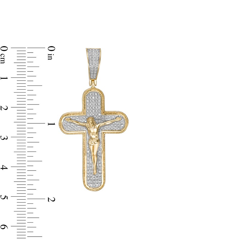 Main Image 2 of 1/20 CT. T.W. Diamond Round Edge Crucifix Necklace Charm in Sterling Silver with 14K Gold Plate