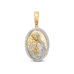 Diamond Accent Saint Mary Oval Necklace Charm in Sterling Silver with 14K Gold Plate