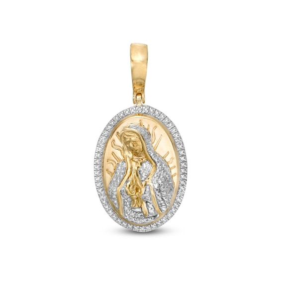 Diamond Accent Saint Mary Oval Necklace Charm in Sterling Silver with 14K Gold Plate