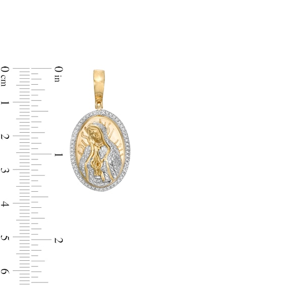Diamond Accent Saint Mary Oval Necklace Charm in Sterling Silver with 14K Gold Plate
