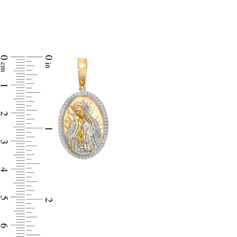 Diamond Accent Saint Mary Oval Necklace Charm in Sterling Silver with 14K Gold Plate