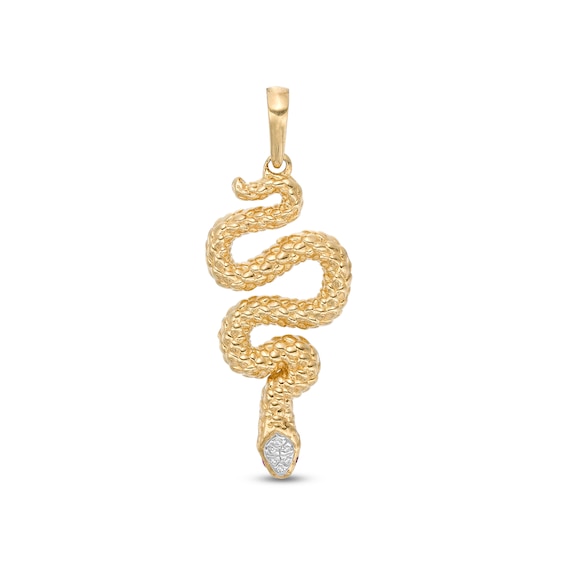 Diamond Accent with Red Cubic Zirconia Snake Necklace Charm in Sterling Silver with 14K Gold Plate