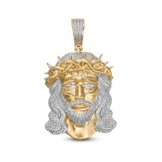 1/6 CT. T.W. Diamond Thorn Crown Jesus Necklace Charm in Sterling Silver with 14K Gold Plate