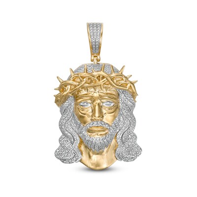 1/6 CT. T.W. Diamond Thorn Crown Jesus Necklace Charm in Sterling Silver with 14K Gold Plate