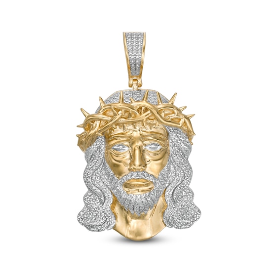 1/6 CT. T.W. Diamond Thorn Crown Jesus Necklace Charm in Sterling Silver with 14K Gold Plate