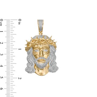 1/6 CT. T.W. Diamond Thorn Crown Jesus Necklace Charm in Sterling Silver with 14K Gold Plate