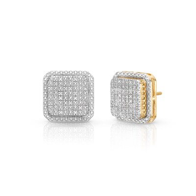 1/20 CT. T.W. Diamond Raised Square Earrings in Sterling Silver with 14K Gold Plate