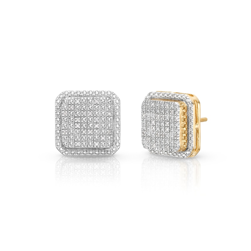 1/20 CT. T.W. Diamond Raised Square Earrings in Sterling Silver with 14K Gold Plate
