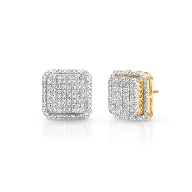 Main Image 1 of 1/20 CT. T.W. Diamond Raised Square Earrings in Sterling Silver with 14K Gold Plate