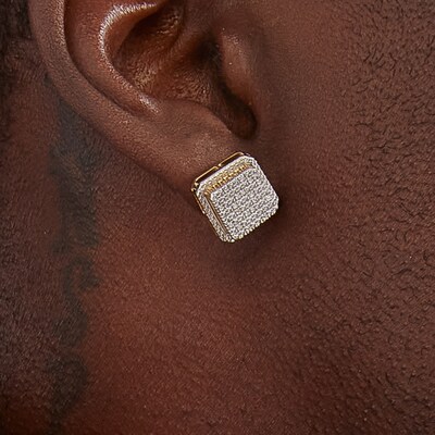 1/20 CT. T.W. Diamond Raised Square Earrings in Sterling Silver with 14K Gold Plate
