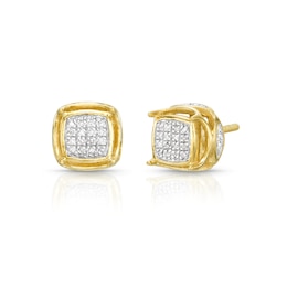 1/20 CT. T.W. Diamond Pavé Cube Earrings in Sterling Silver with 14K Gold Plate