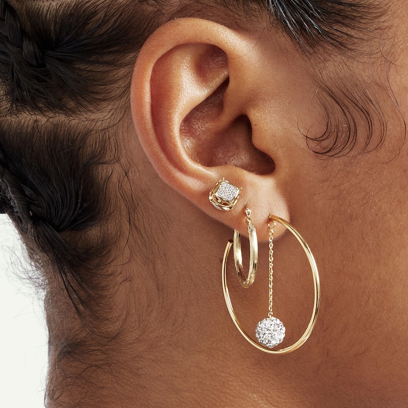 Main Image 2 of 1/20 CT. T.W. Diamond Pavé Cube Earrings in Sterling Silver with 14K Gold Plate