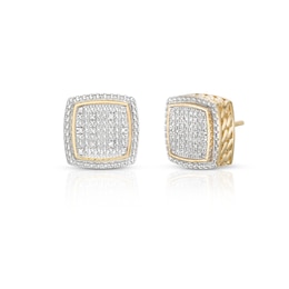 Diamond Accent Square Cuban Side Earrings in Sterling Silver with 14K Gold Plate