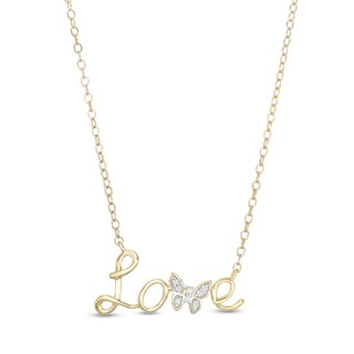14K Gold Plated Diamond Accent Love Butterfly Pendant - 18"