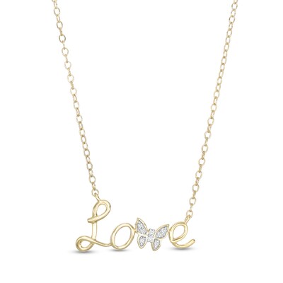 14K Gold Plated Diamond Accent Love Butterfly Pendant - 18"