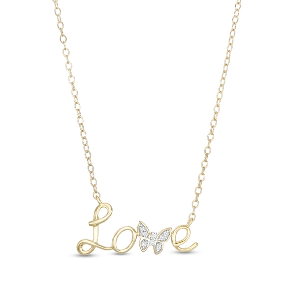 14K Gold Plated Diamond Accent Love Butterfly Pendant - 18"