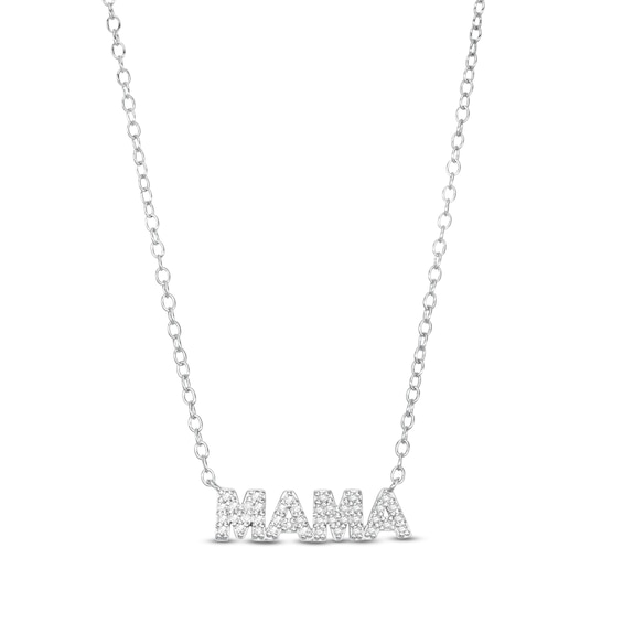 1/8 CT. T.W. Diamond Mama Pendant Necklace in Sterling Silver - 18"