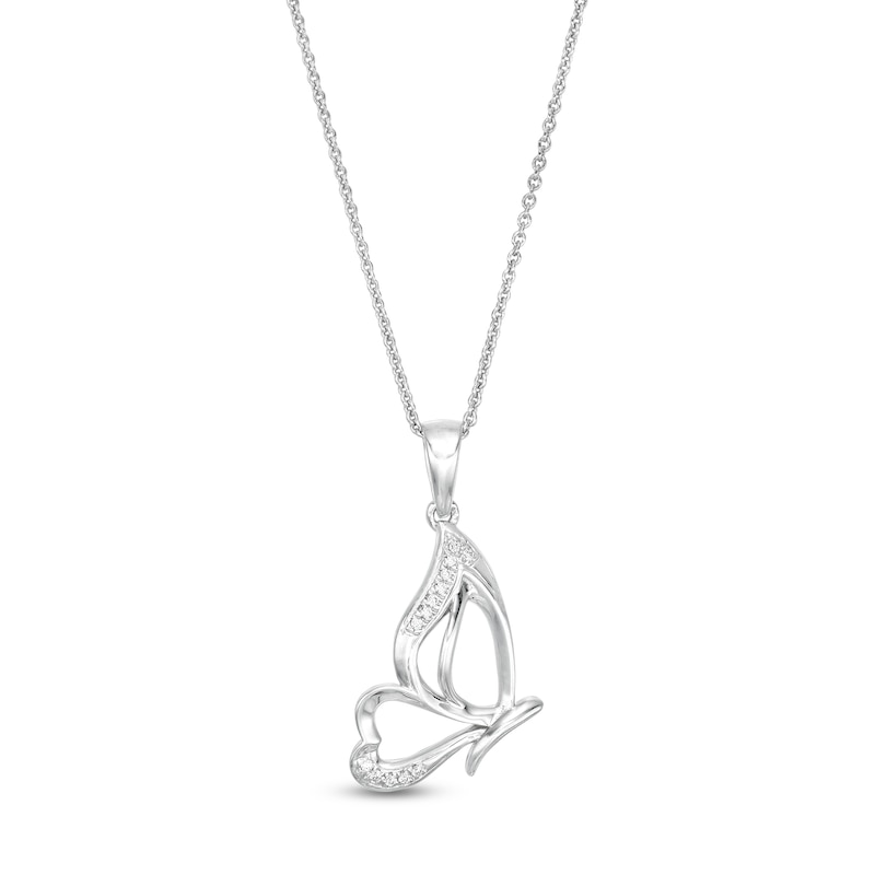 Main Image 1 of Diamond-Accent Half Butterfly Necklace in Sterling Silver - 18"