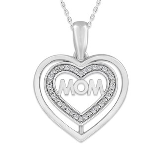 Sterling Silver 1/20 CT. T.W. Diamond Mom Heart Pendant - 18"