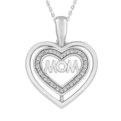 Sterling Silver 1/20 CT. T.W. Diamond Mom Heart Pendant - 18"