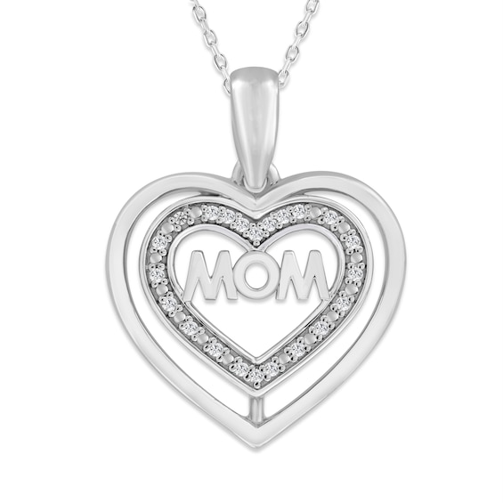 Sterling Silver 1/20 CT. T.W. Diamond Mom Heart Pendant - 18"