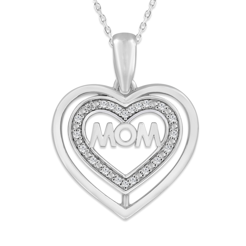 1/20 CT. T.W. Diamond Mom Heart Necklace in Sterling Silver - 18"