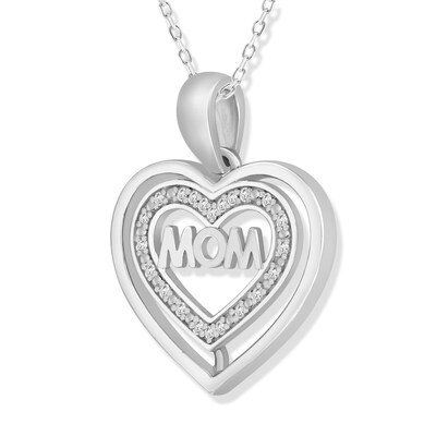 Sterling Silver 1/20 CT. T.W. Diamond Mom Heart Pendant - 18"