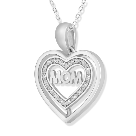 Sterling Silver 1/20 CT. T.W. Diamond Mom Heart Pendant - 18"