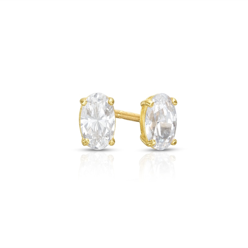 Cubic Zirconia Oval Stud Earrings in 10K Solid Gold