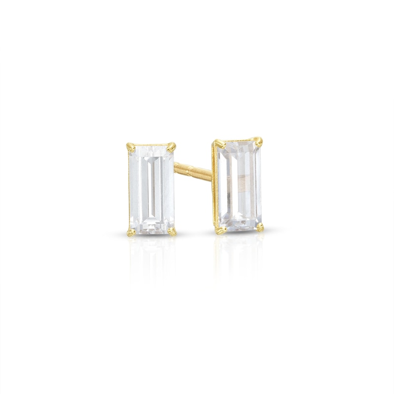 Cubic Zirconia Baguette Stud Earrings in 10K Solid Gold