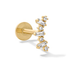 14K Gold CZ Round and Baguette Cartilage Barbell